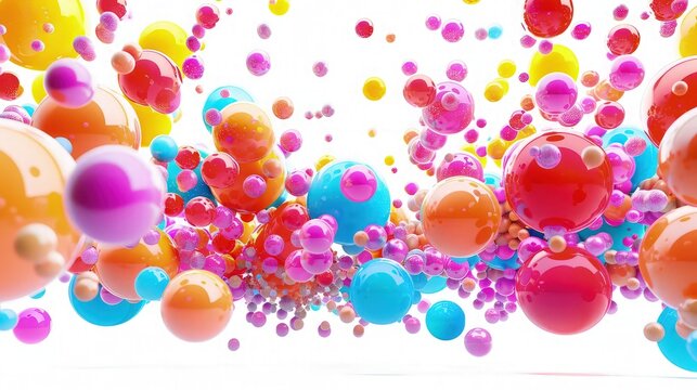 A vibrant assortment of colorful balloons arranged neatly against a clean white background, their hues popping with brightness and cheerfulness.