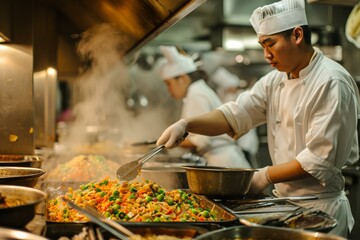 Exotic Asian restaurant cooking. Hot cuisine. Generate Ai