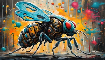 Digital painting of a bug in the style of the 80s.