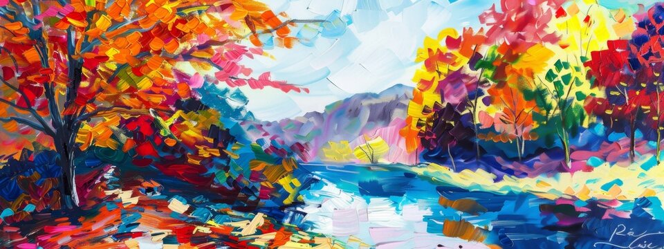 Autumnal Impasto Landscape Painting