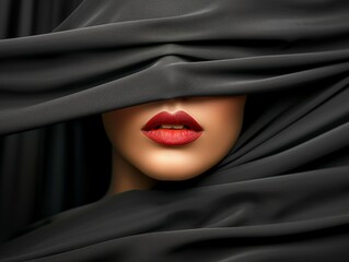 Womans face covered by black cloth