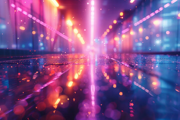 Futuristic Urban Lightscape with Neon Illumination and Abstract Blur