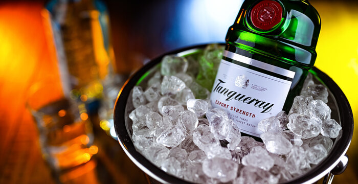 Bottle of Tanqueray gin product of Diageo