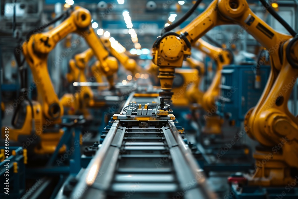 Poster efficient assembly line background. future factory. generate ai