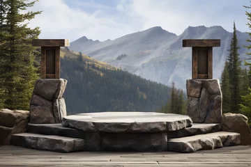 Fotobehang Rocky podium in the mountains © Wonderful Studio