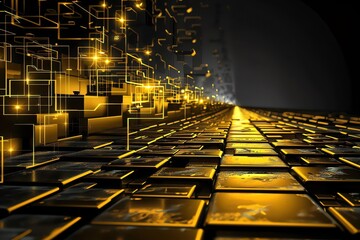 Obraz premium Streets paved with gold bricks shimmered, leading to palaces where even the air hinted at prosperity, closeup