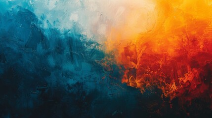 Abstract composition of 'Phantom' intertwined with 'bacteria', featuring deep blue, orange-red, and yellow-orange hues. Minimalist style with emphasis on negative space.