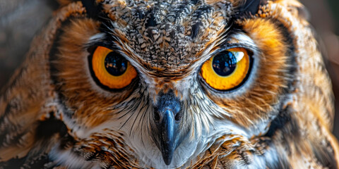 Majestic Close-Up Portrait of a Eurasian Eagle-Owl with Striking Orange Eyes