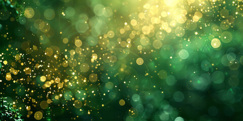 Enchanting Golden Bokeh Lights on Green Background