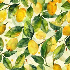 Petite watercolor citrus leaves, seamless, zesty light freshnesss. Seamless Pattern, Fabric Pattern, Tumbler Wrap, Mug Wrap.