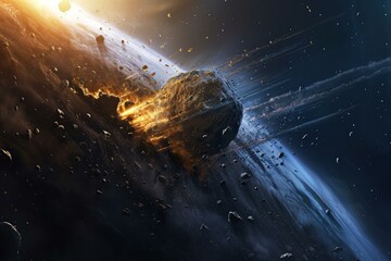 Massive Asteroid earth collision. Impact space. Generate Ai