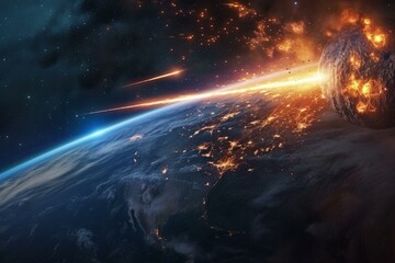 Impending Asteroid earth collision. Impact space. Generate Ai