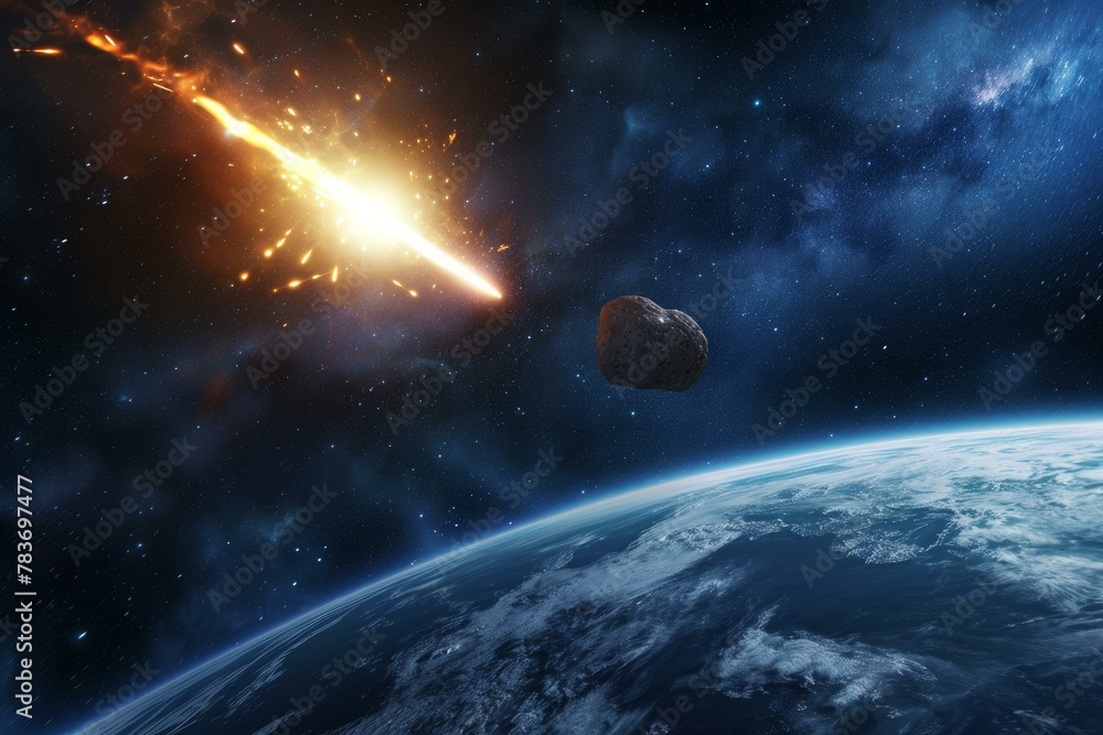Poster lethal asteroid earth collision. impact space. generate ai