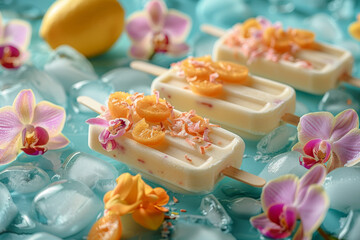 Tropical Fruit Popsicles on Ice with Orchid Decorations