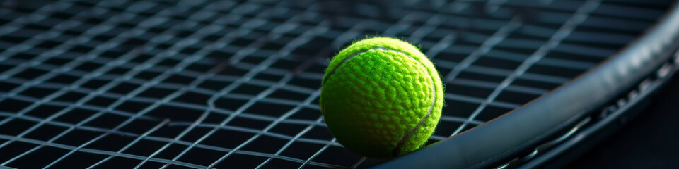 Close-Up Tennis Ball on Black Net - Sporty Background
