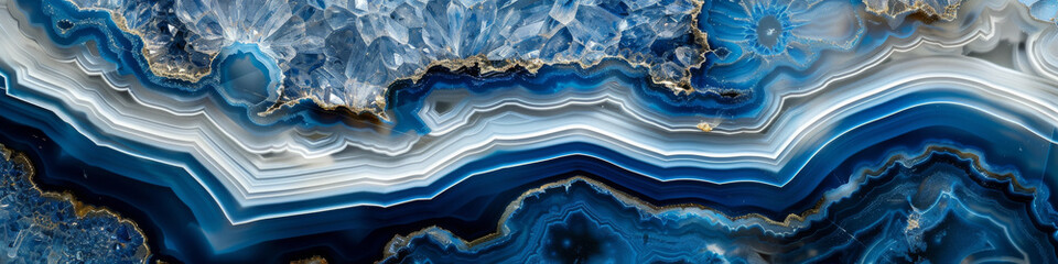 Obraz premium Elegant Blue Agate Stone Texture with Gold Accents Panoramic View