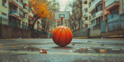 Autumn Basketball Game Day - Outdoor Urban Court in the Fall