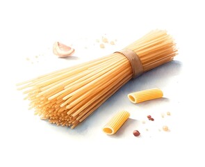 Watercolor Painting of Spaghetti Pasta