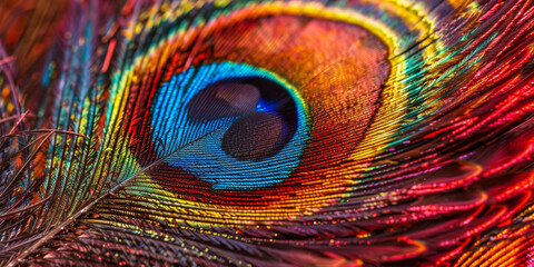 Vibrant Peacock Feather Close-Up with Vivid Colors and Patterns