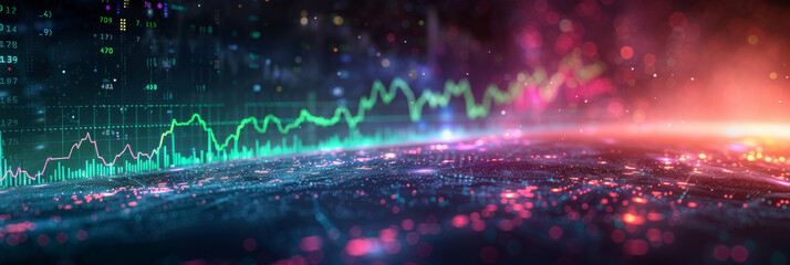 Obraz premium Futuristic Cityscape with Digital Financial Graph Overlay