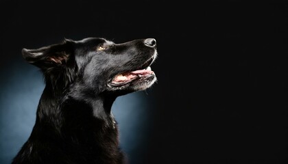 black dog profile portrait heading up, howling at night, isolated on a black background with copyspace area - obrazy, fototapety, plakaty