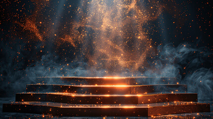 stunning image of a staircase with gold dust in the background, background for your product, Generative AI.