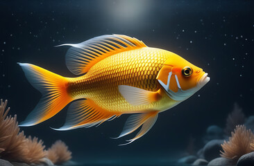 Fototapeta premium goldfish swims freely in the pond