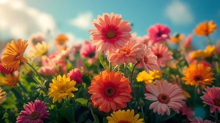 Selbstklebende Fototapeten A colorful bouquet of daisies and gerberas, showcasing the beauty of nature in full bloom during summer © Panyamethi