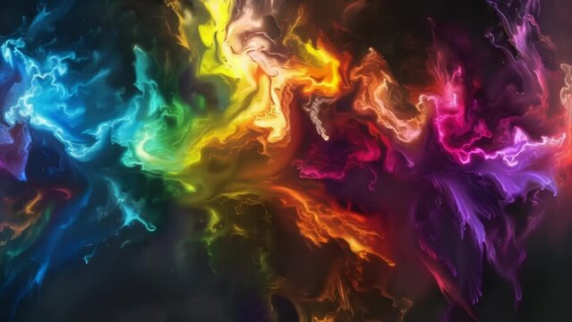 A spectrum of colors ignite in a sea of black as electric plasma arcs create a dazzling display.