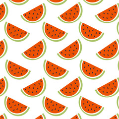 Watermelon. Summer fruit seamless pattern on a white background. Vector illustration