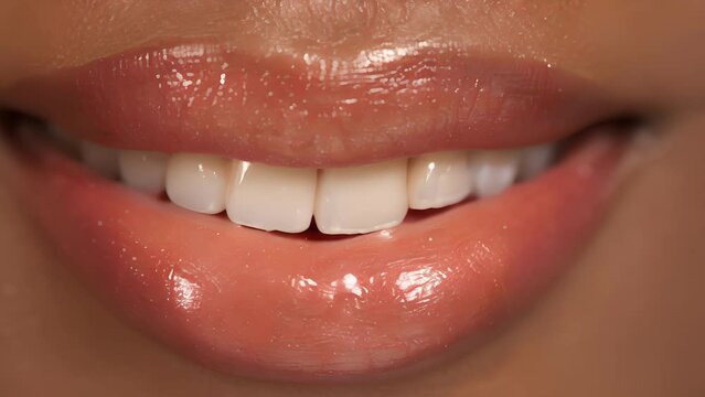 A hint of teeth showing through a parted smile adding a playful element to the lips. .