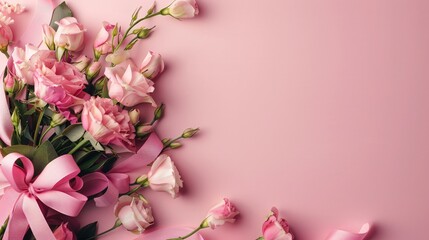 Fototapeta na wymiar top view of pink flowers on pink table
