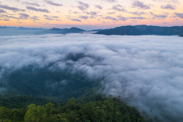 Beautiful natural in the morning on high mountain border of Thailand and Myamar, Chiang Mai Province, Thailand.