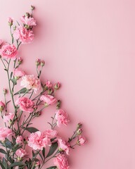 top view of  pink flowers on pink table