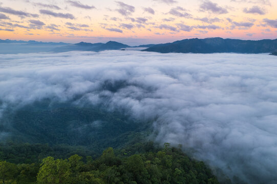 Beautiful natural in the morning on high mountain border of Thailand and Myamar, Chiang Mai Province, Thailand.