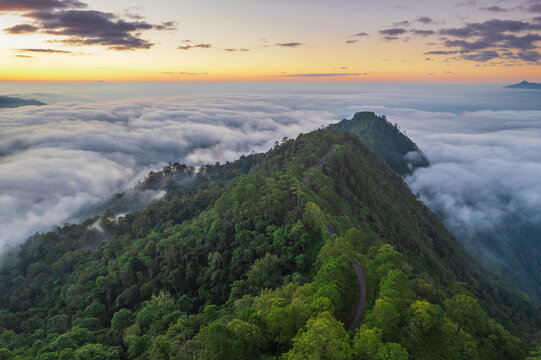 Beautiful natural in the morning on high mountion border of Thailand and Myamar, Chiang Mai Province, Thailand.