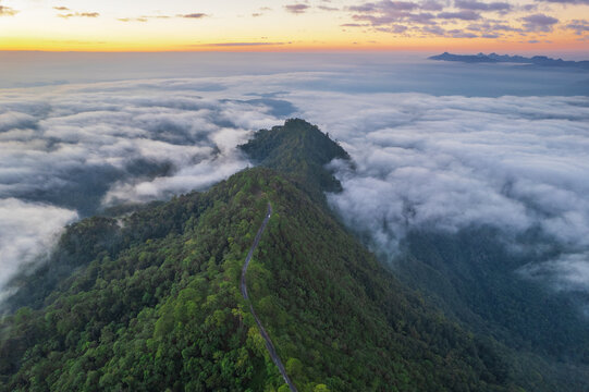 Beautiful natural in the morning on high mountain border of Thailand and Myamar, Chiang Mai Province, Thailand.