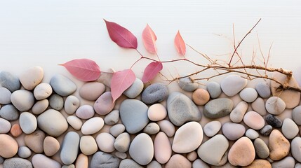 Fototapeta na wymiar Stone and leaf arrangement
