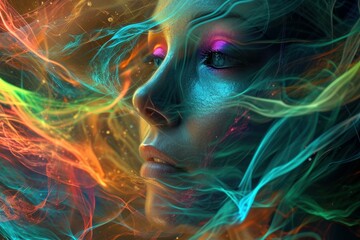 Imaginative Colorful woman head aura digital art. Mental health power woman energy. Generate Ai - 783703035
