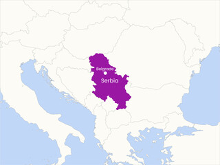 High detailed map of Serbia. Outline map of Serbia. Europe