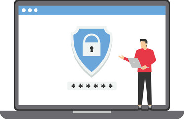 Privacy Data Protection in Internet.Internet network data computer laptop security shield and lock symbol.

