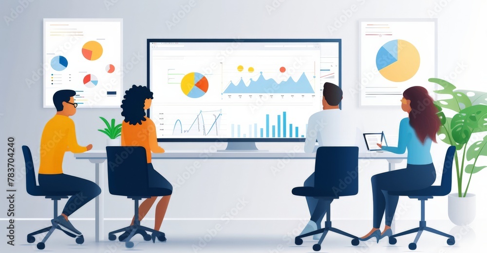 Aufkleber diverse group of professionals analyzing business data on computer screen with graphs at office meet
