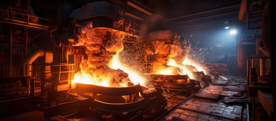 Industrial interior of a metallurgical plant. - obrazy, fototapety, plakaty