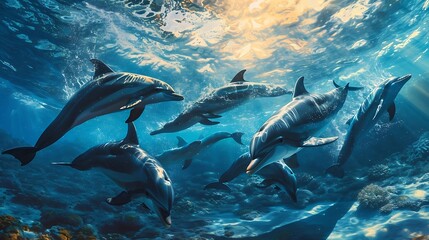 Synchronized Joy: A Pod of Playful Dolphins Leaping in Perfect Harmony