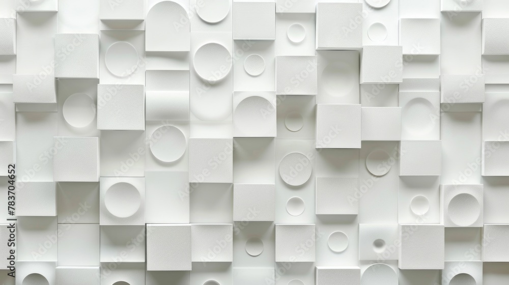Poster white geometric shapes pattern with cubes and cylinders in a 3d design
