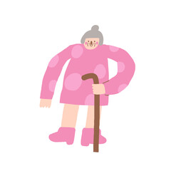 Old person icon. Cute hand drawn doodle isolated grandmother. Old lady, woman with stick background