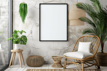Mockup frame in hall. 3d render.