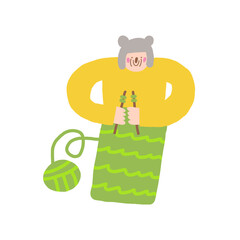 Old person icon. Cute hand drawn doodle isolated grandmother. Old lady, woman knitting background