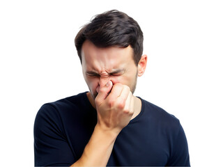 man holds his nose to pain