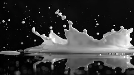 White powerful splashes of liquid in the air from from below and directly into the camera isolated on solid black background 